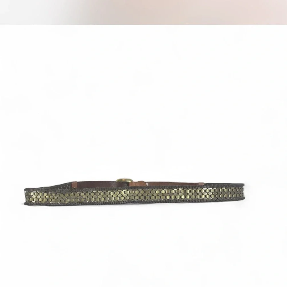 |Danier| Gold Silver-tone Studded Leather Belt Women's Medium Mesh Detail